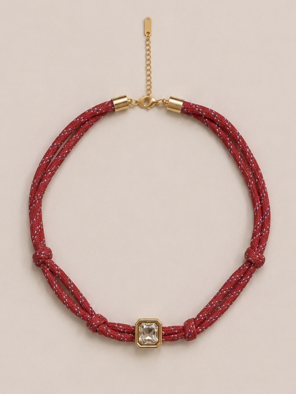 New! Preppy Red Wine Crystal Cord Necklace NWOT 4008